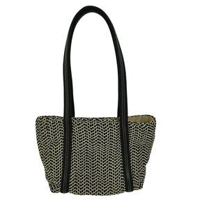 The Sak Black Cream Woven Double Handle Shoulder Bag